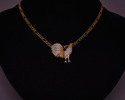 14K Gold Rooster Pendant with CZ Stones & Ruby color Accent-D84