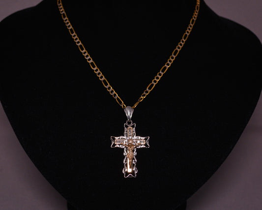14K Two-Tone Gold Crucifix Pendant with CZ Accents-D221