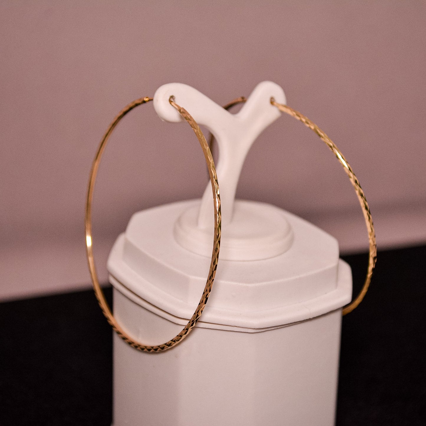 14K Gold Hoop Earrings – Textured Design – #333