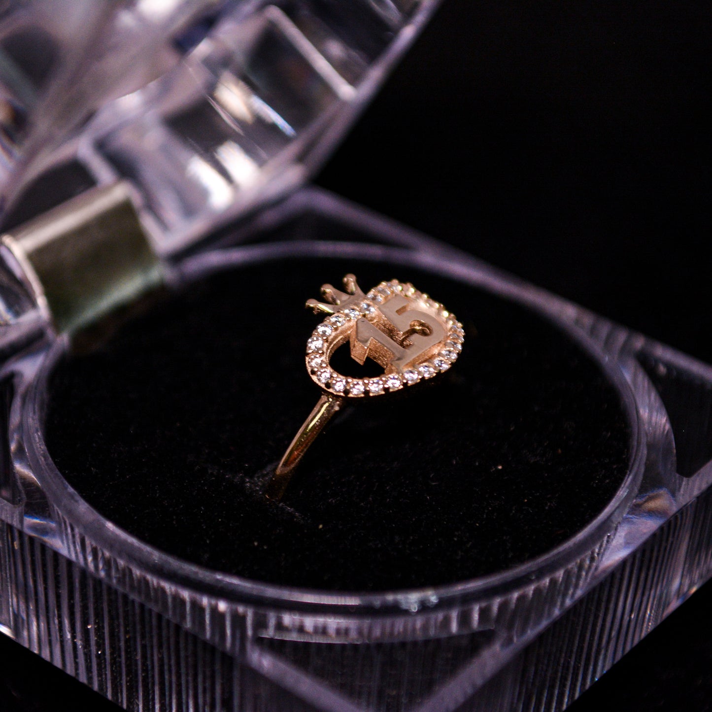 14K Gold “15” Crown CZ Ring – Size __ (2.3g) – A293