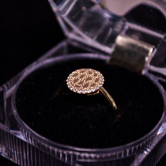 14K Gold Nugget Circle Ring with CZ Halo – Size 7 (1.7g) – A255