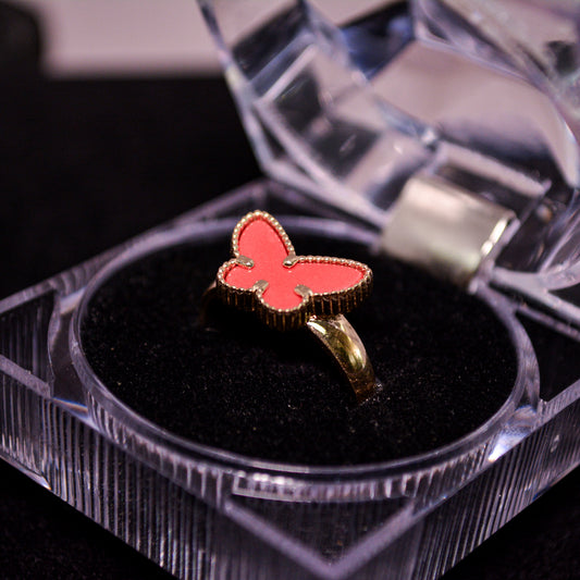 14K Gold Coral Red Butterfly Ring – Size 7 (3.3g) – A283