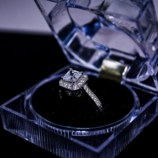 Silver Princess Halo Engagement Ring – Size 7 (A372)