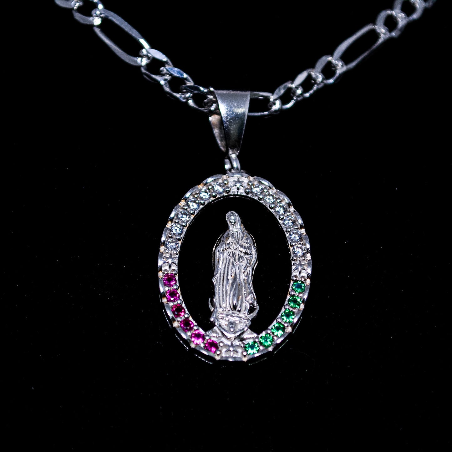 Silver Virgin Mary CZ Medallion Pendant – 5.8g | D132
