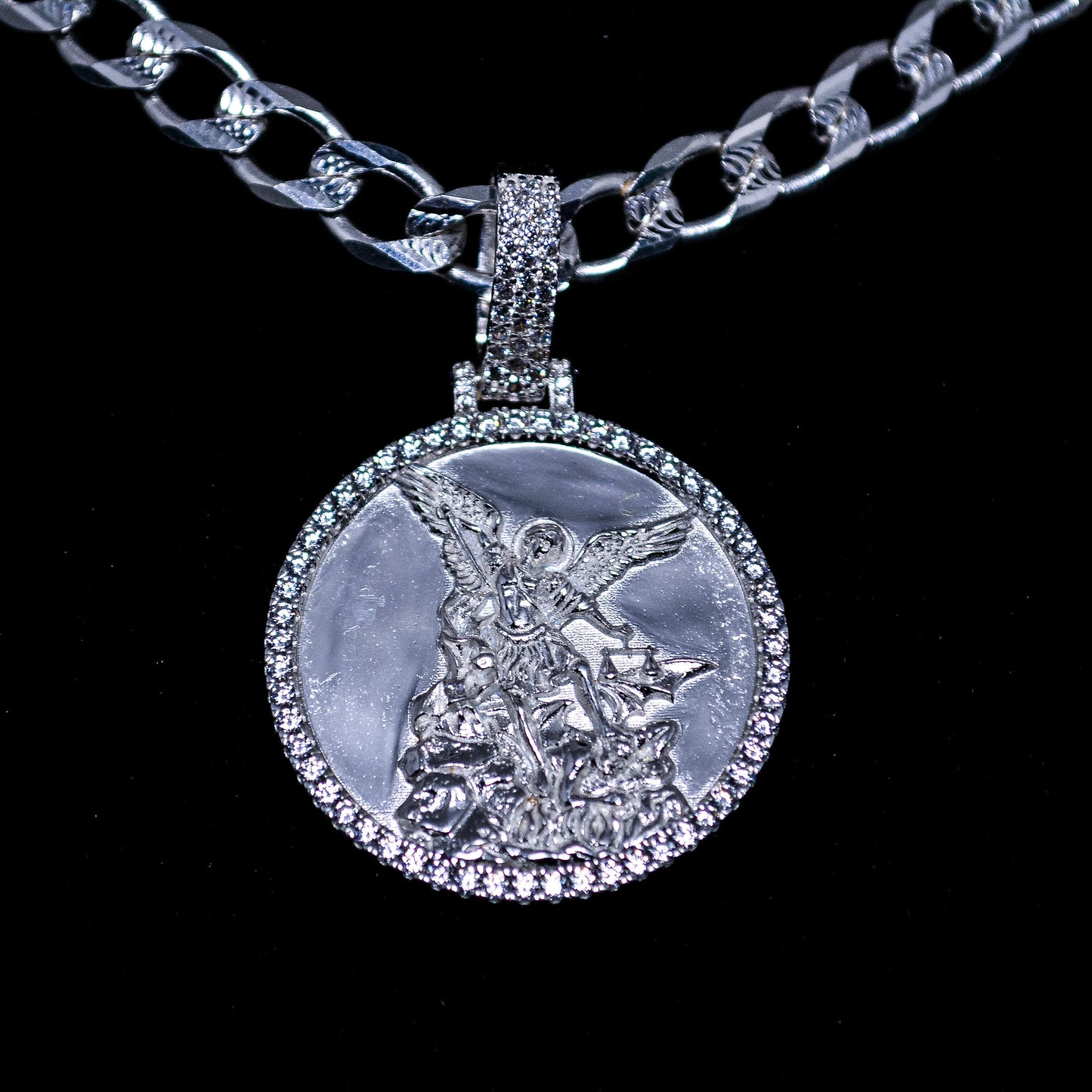 Silver Saint Michael Medallion CZ Pendant – 10.5g | CH582