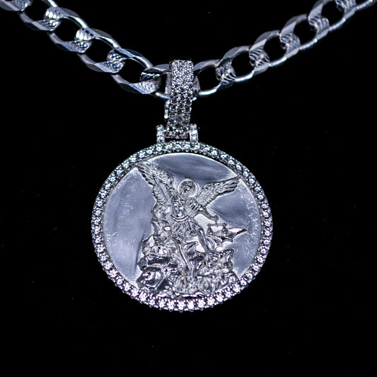 Silver Saint Michael Medallion CZ Pendant – 10.5g | CH582