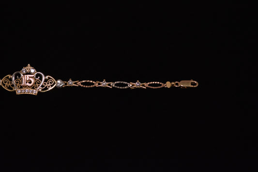 14K Gold “15 Años” Bracelet – Classic Quinceañera Style - #B022