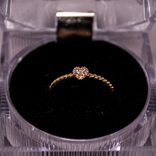 14K Gold Sparkling Heart Rope Band Ring-Size 7-A272