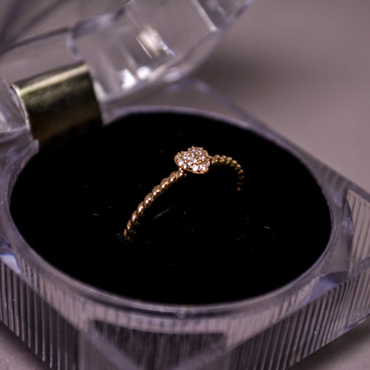 14K Gold Sparkling Heart Rope Band Ring-Size 7-A272