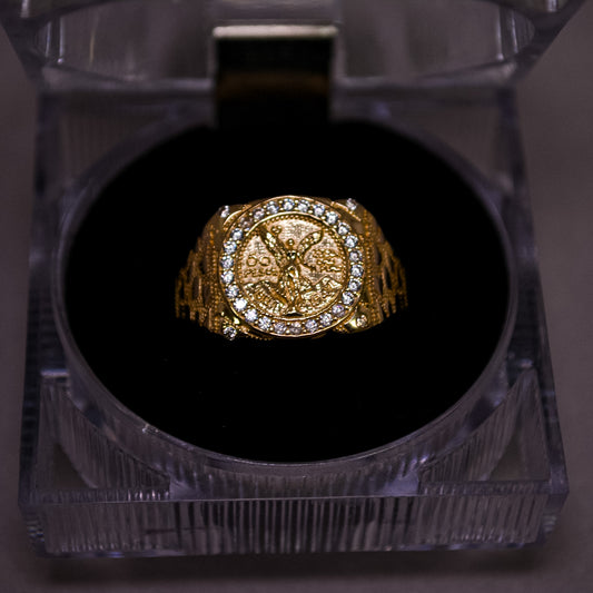 14K Gold Centenario Nugget Ring with CZ Halo-Size 10-A253