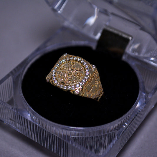 14K Gold Centenario Nugget Ring with CZ Halo-Size 10-A253