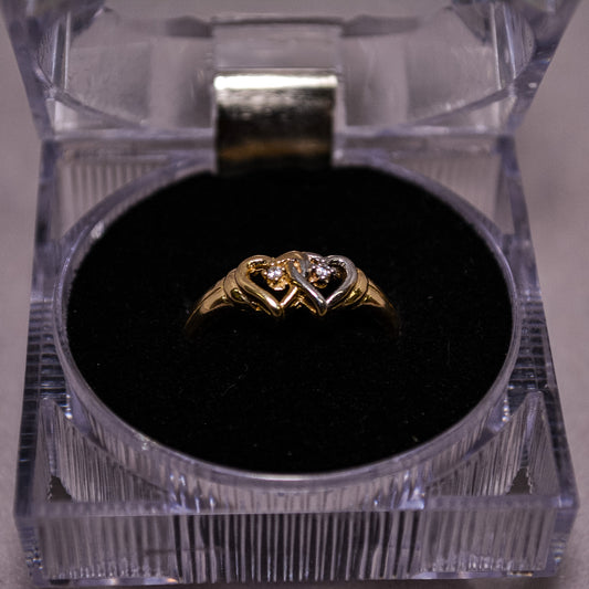 14K Two-Tone Gold Double Heart Ring-Size 7.5-A216