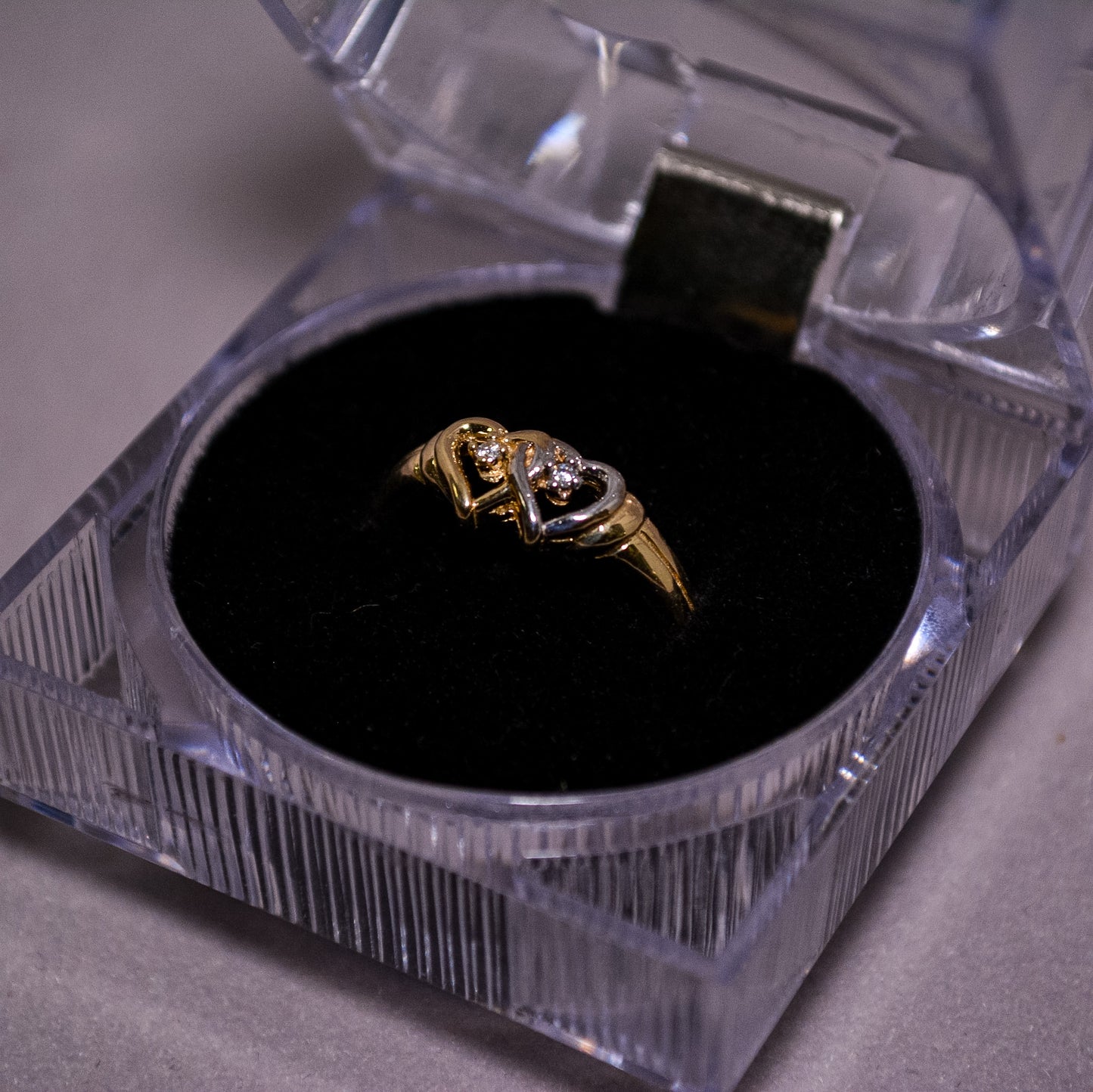 14K Two-Tone Gold Double Heart Ring-Size 7.5-A216