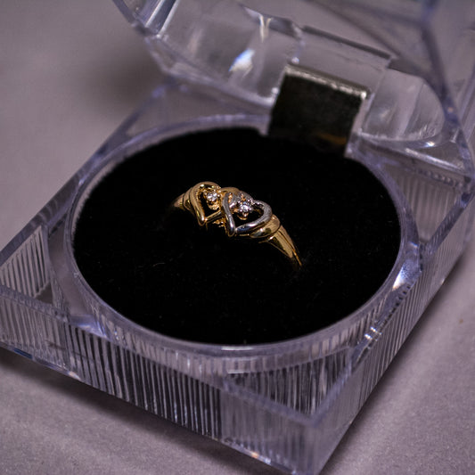 14K Two-Tone Gold Double Heart Ring-Size 7.5-A216