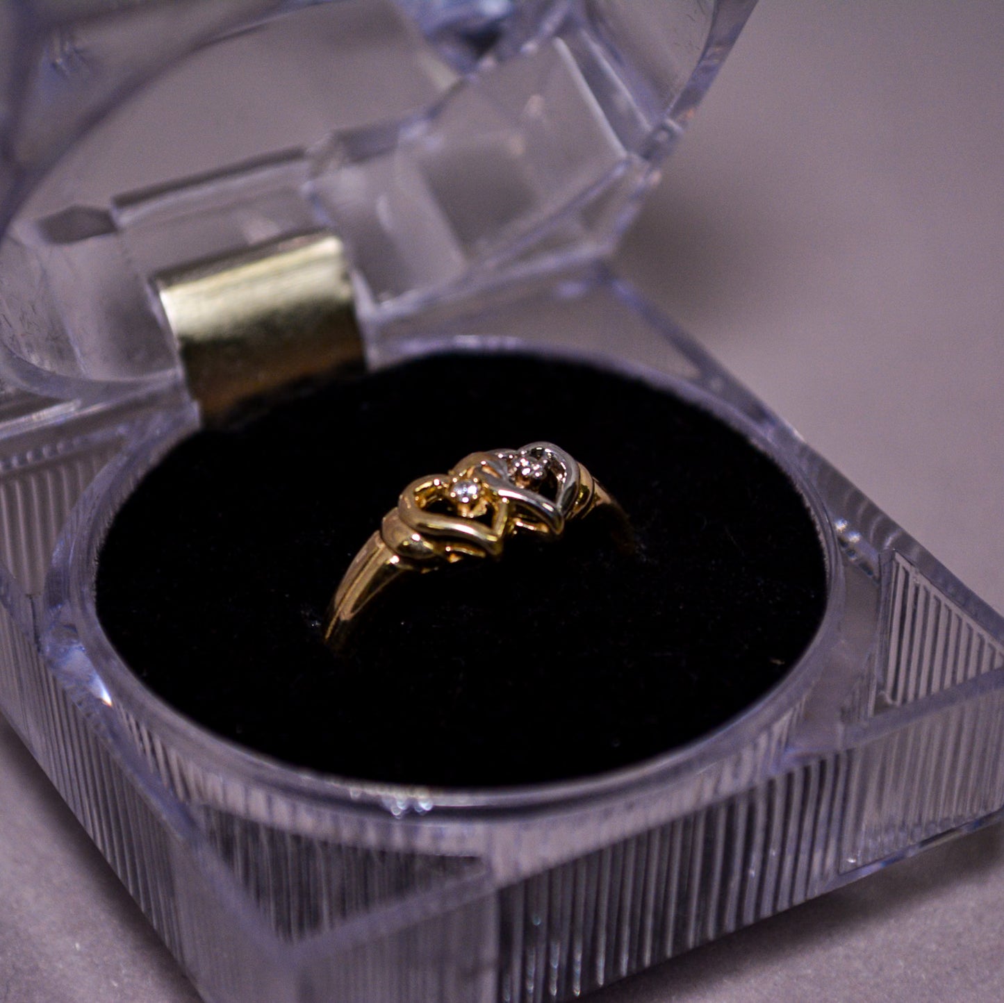 14K Two-Tone Gold Double Heart Ring-Size 7.5-A216