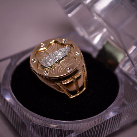 14K Two-Tone Gold Virgin Mary Ring with CZ Accents-Size 10-A21