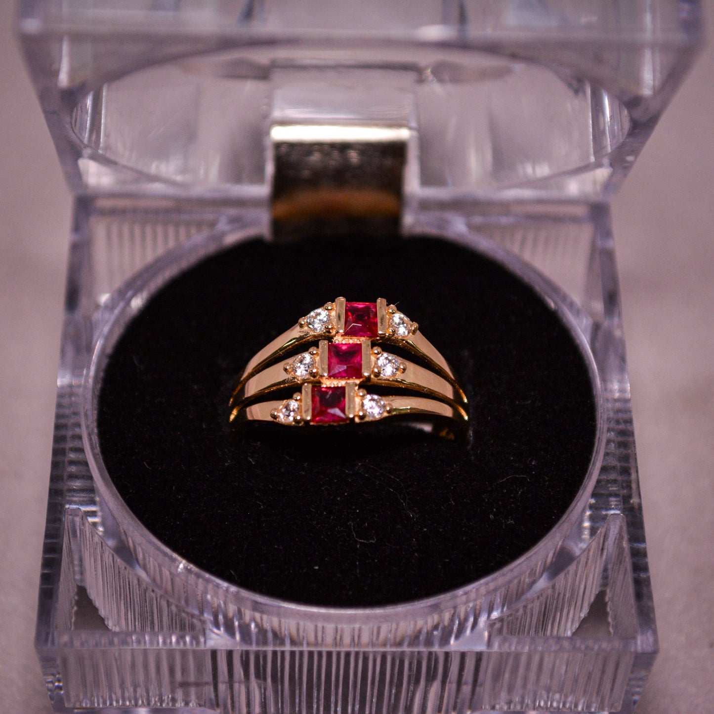 14K Gold Triple Stone Ring CZ Accents-Size 7-A133