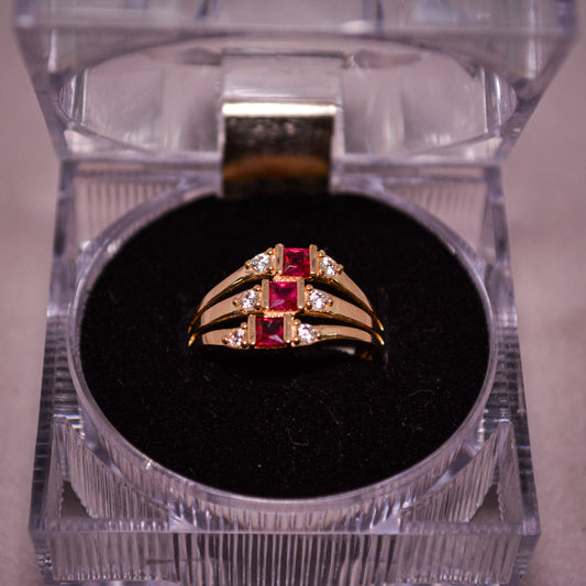 14K Gold Triple Stone Ring CZ Accents-Size 7-A133