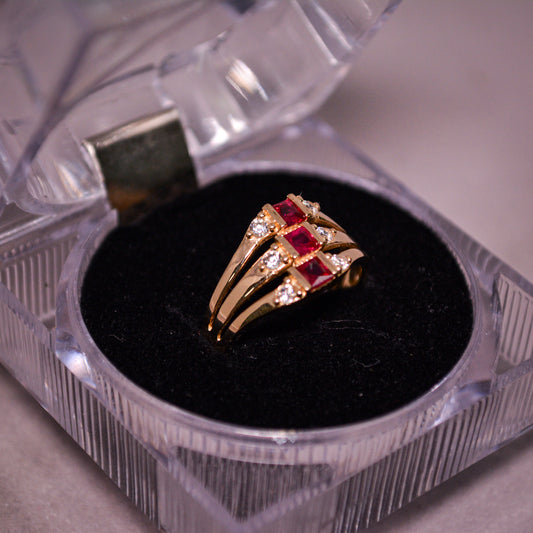 14K Gold Triple Stone Ring CZ Accents-Size 7-A133
