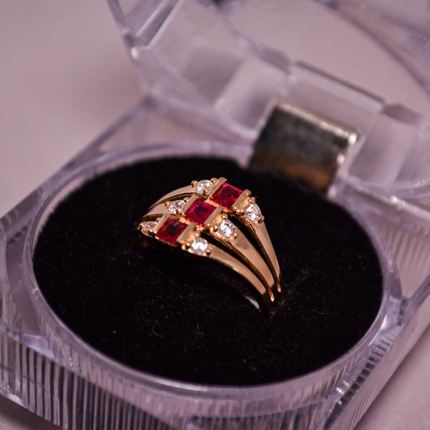 14K Gold Triple Stone Ring CZ Accents-Size 7-A133