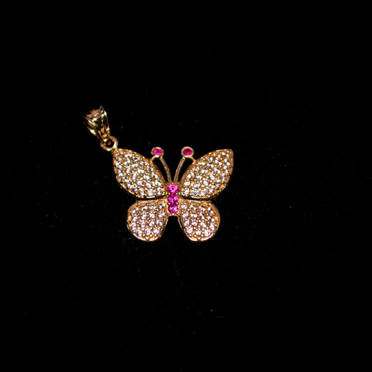 14K Gold Butterfly Pendant with Pink CZ Accents-D204