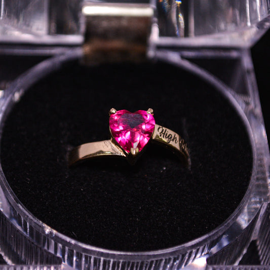 14K Gold Graduation Heart Ring with Pink CZ Stone – Size 7 – A278