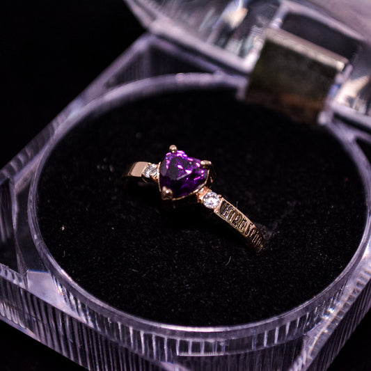 14K Gold Graduation Heart Ring with Purple CZ & Side Stones – Size 7 – A276