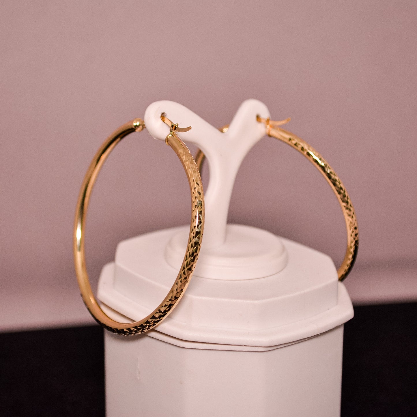 14K Gold Hoop Earrings – Textured Design – A340