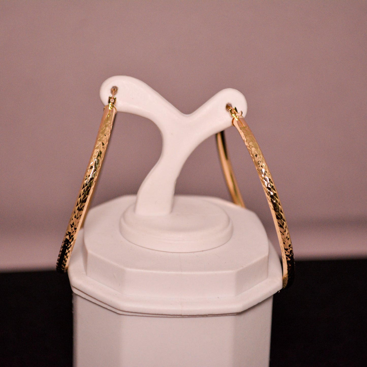 14K Gold Hoop Earrings – Textured Design – A340