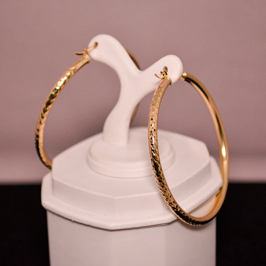 14K Gold Hoop Earrings – Textured Design – A340