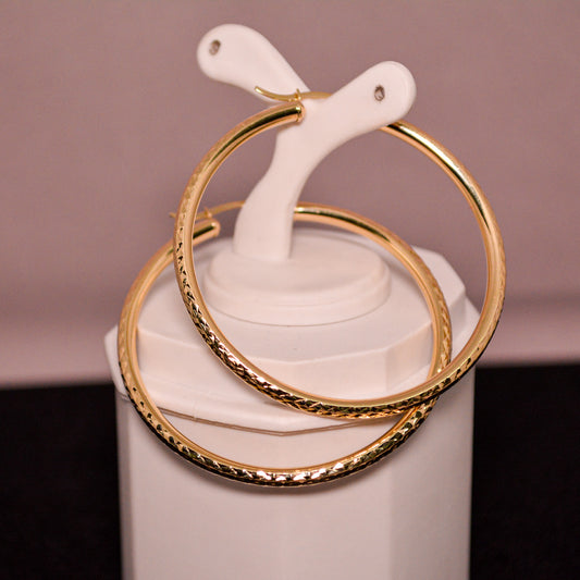 14K Gold Hoop Earrings – Textured Design – A340
