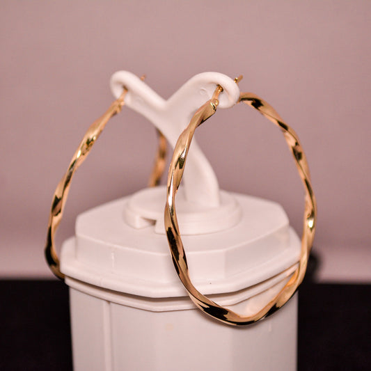 14K Gold Hoop Earrings – Twisted Design – A341