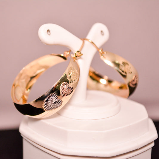 14K Gold Hoop Earrings – Decorative Pattern Design – A128