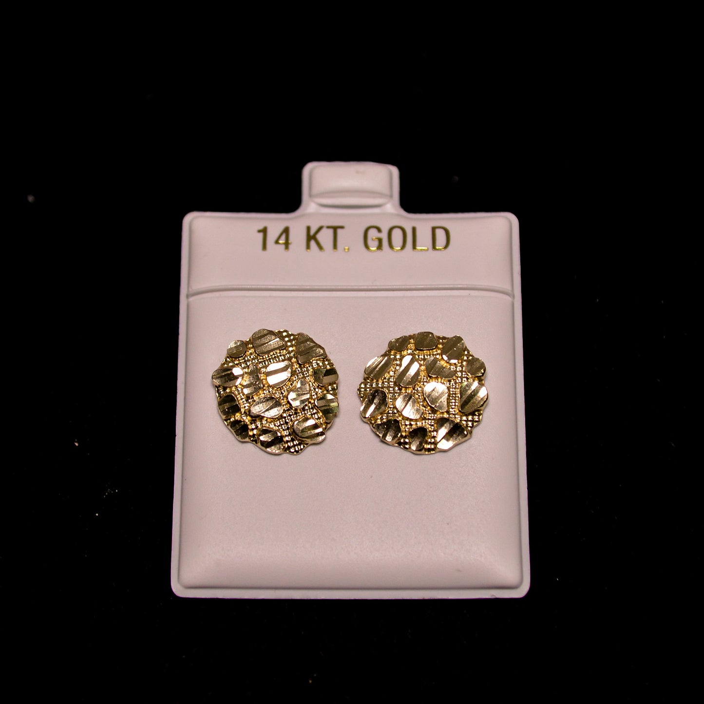 14K Gold Nugget Texture Round Stud Earrings – A494 (2.5g)