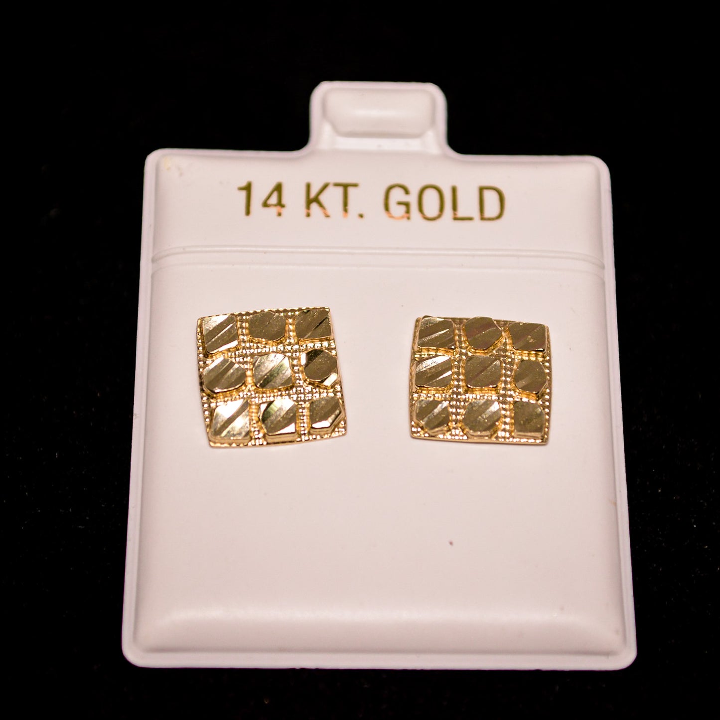 14K Gold Nugget Square Stud Earrings – A492