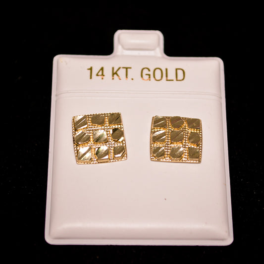 14K Gold Nugget Square Stud Earrings – A492