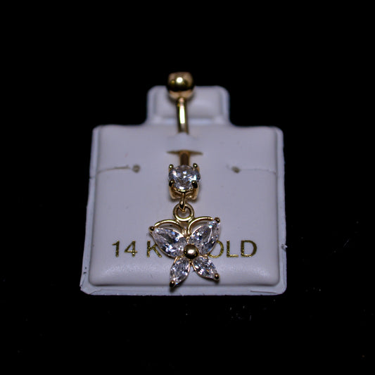 14K Gold Butterfly Drop Belly Ring – V25