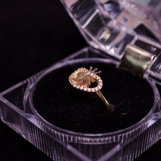 14K Gold “15” Crown CZ Ring – Size __ (2.3g) – A293