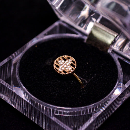 14K Gold Round Cluster CZ Ring with Open Design – Size __ (1.1g) – A300