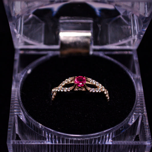 14K Gold Ruby Red Center Stone Ring with CZ Accents – Size __ (2.0g) – A296