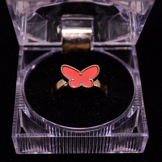14K Gold Coral Red Butterfly Ring – Size 7 (3.3g) – A283