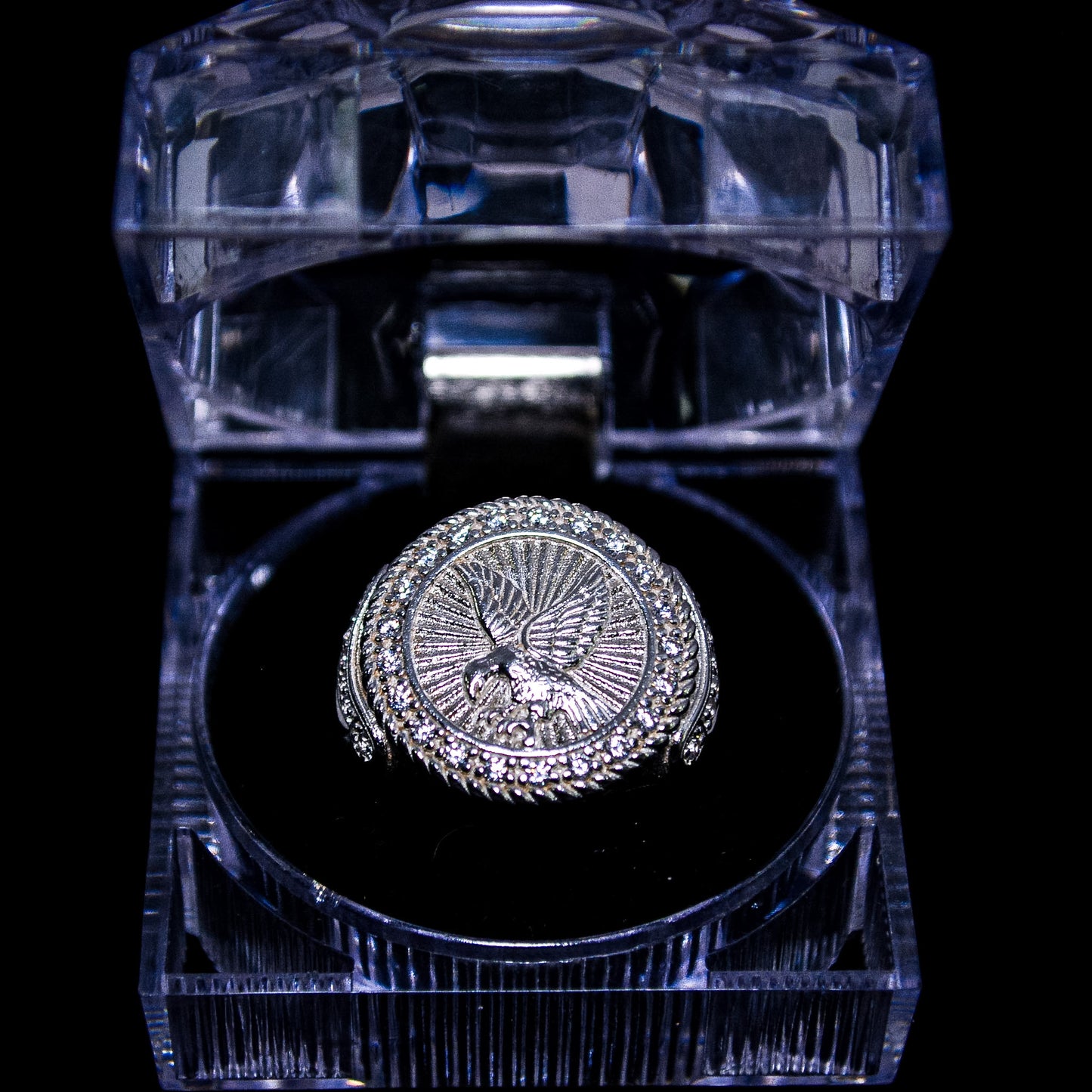 Silver Iced Eagle Statement Ring – Size 9 (A310)