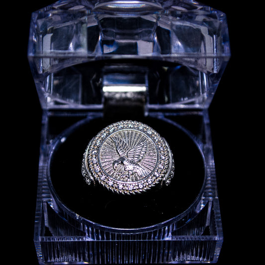 Silver Iced Eagle Statement Ring – Size 9 (A310)