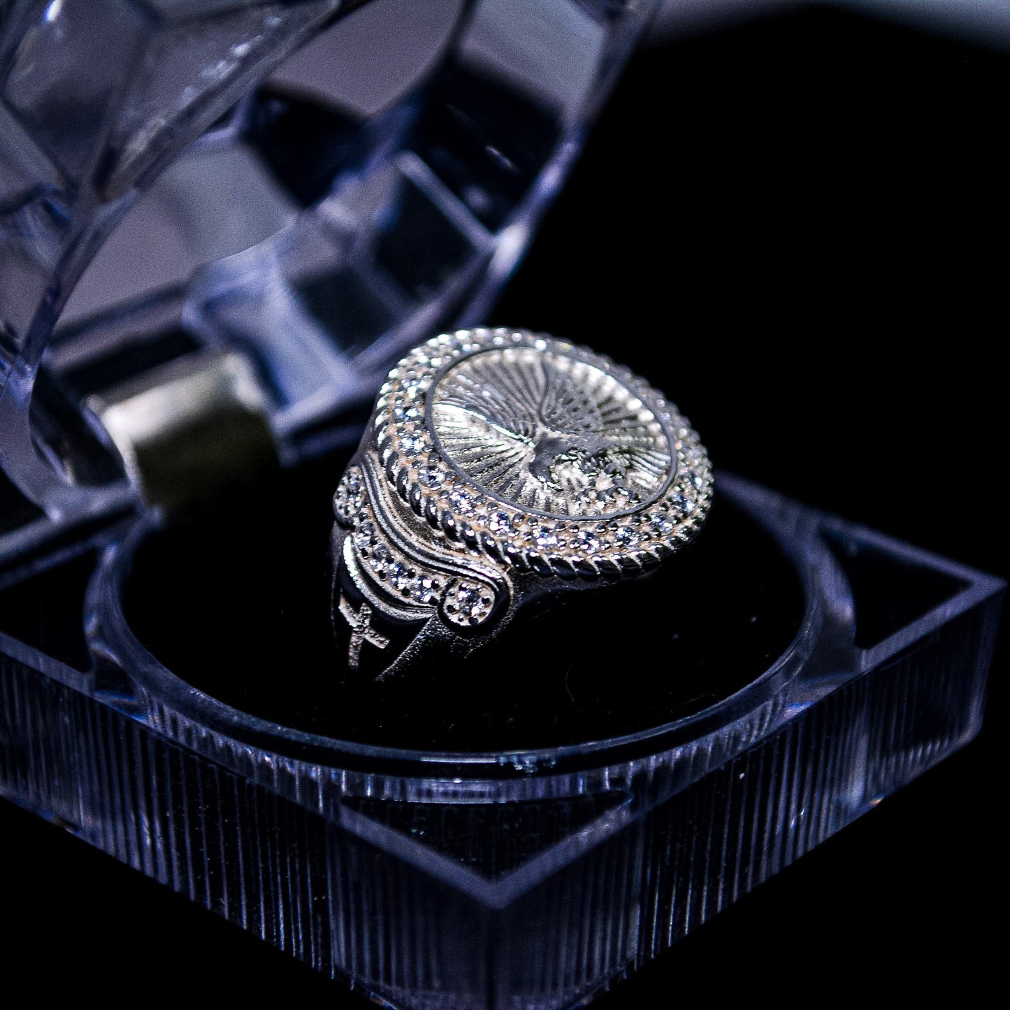 Silver Iced Eagle Statement Ring – Size 9 (A310)