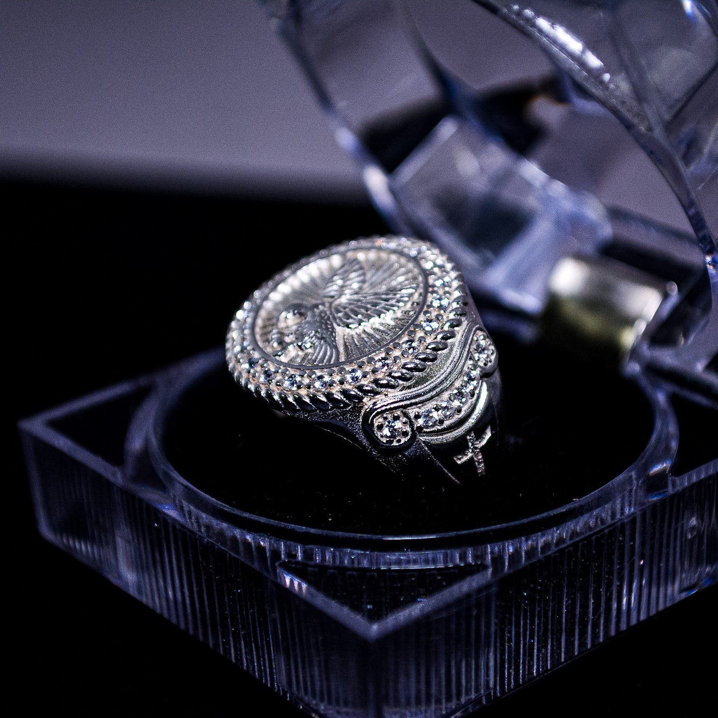 Silver Iced Eagle Statement Ring – Size 9 (A310)