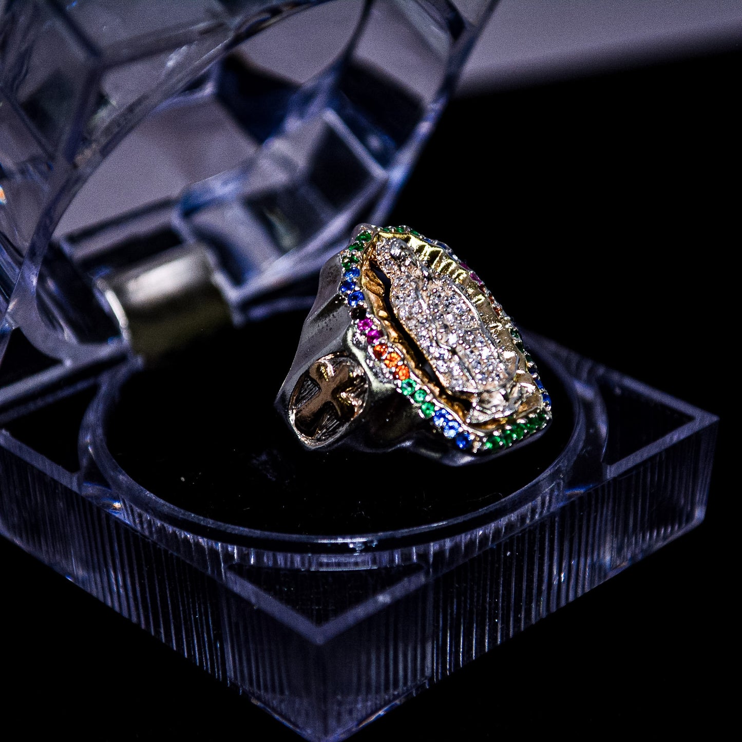 Silver Virgin Mary Multicolor Statement Ring – Size 9.5 (A17)