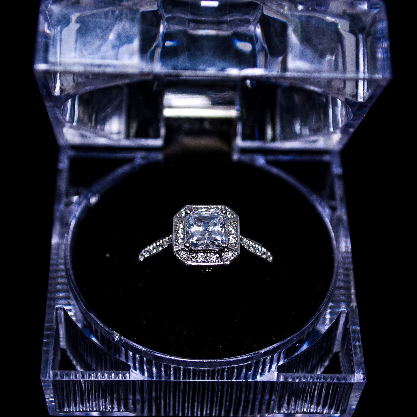 Silver Princess Halo Engagement Ring – Size 7 (A372)