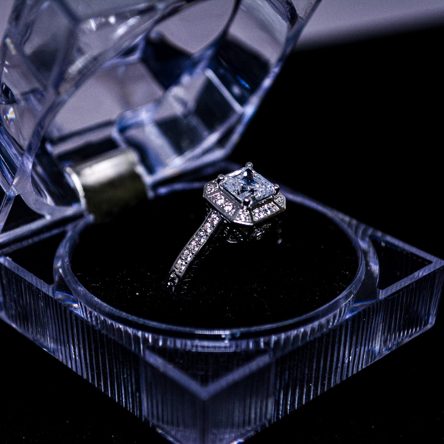 Silver Princess Halo Engagement Ring – Size 7 (A372)