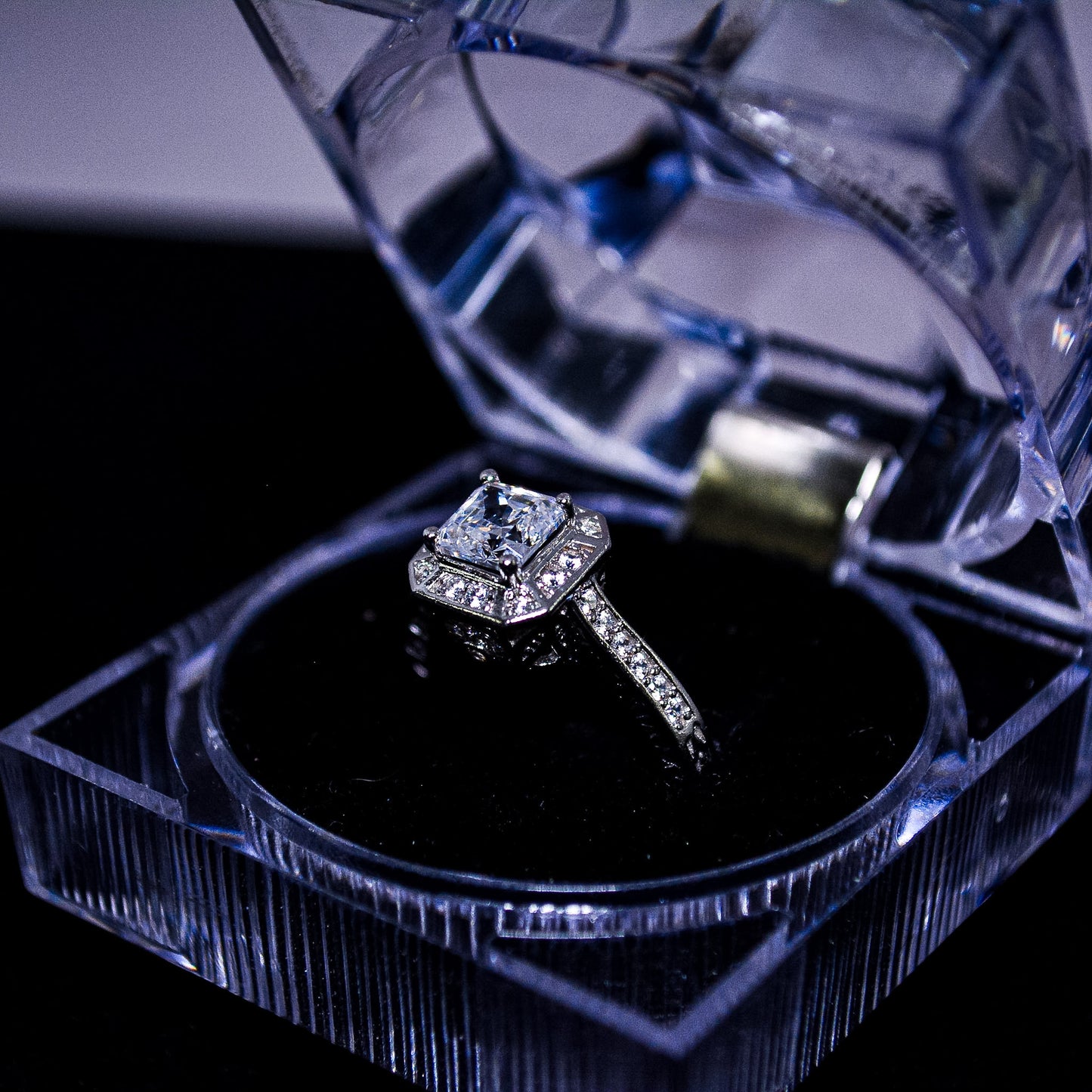 Silver Princess Halo Engagement Ring – Size 7 (A372)
