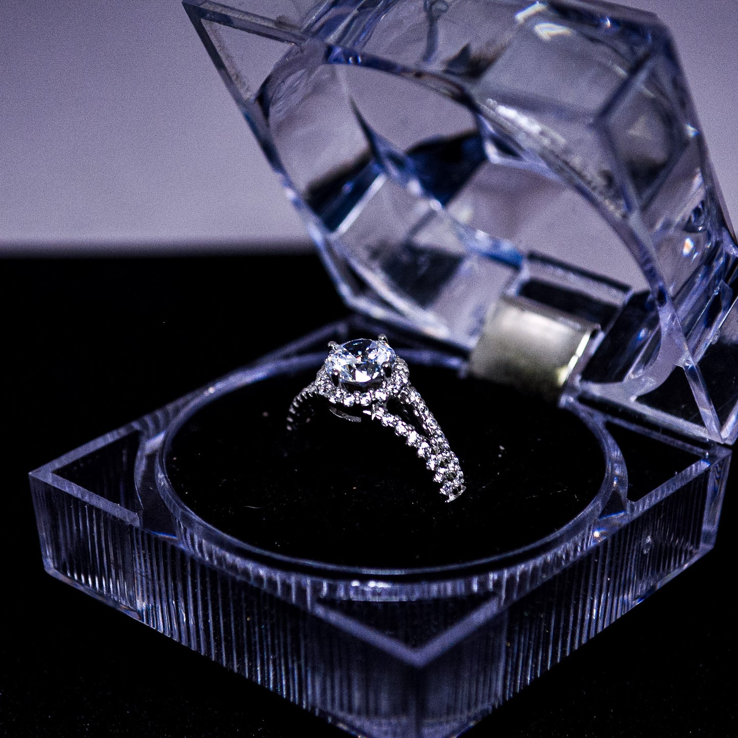 Silver Round Halo Split-Shank Ring – Size 7 (A379)